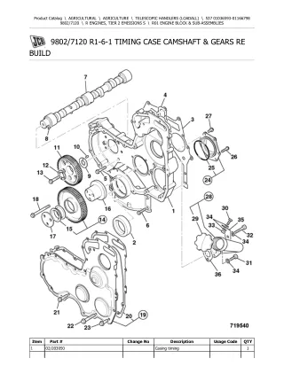 JCB 537 Telescopic Handlers (Loadall) Parts Catalogue Manual (Serial Number 01036593-01166798)