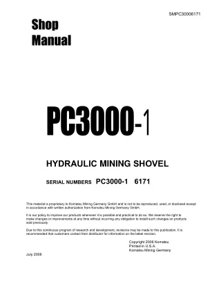 Komatsu PC3000-1 Hydraulic Mining Shovel Service Repair Manual (SN 6171)