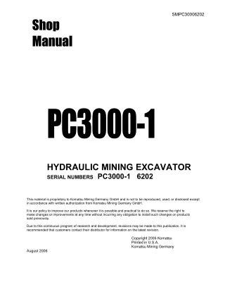 Komatsu PC3000-1 Hydraulic Mining Shovel Service Repair Manual (SN 6202)