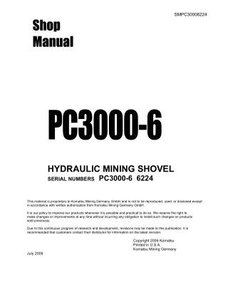 Komatsu PC3000-6 Hydraulic Mining Shovel Service Repair Manual (SN 6224)