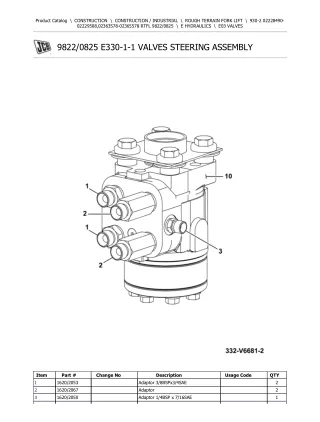 JCB 930-2 Rough Terrain Forklift Parts Catalogue Manual (Serial Number 02363578-02365578)