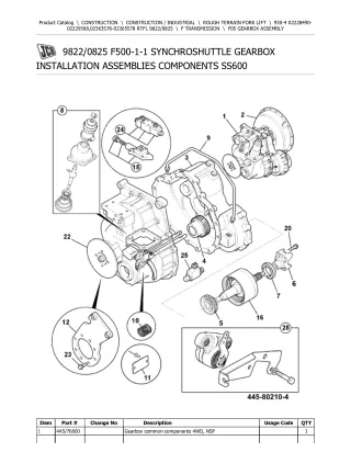 JCB 930-4 Rough Terrain Forklift Parts Catalogue Manual (Serial Number 02228490-02229508)