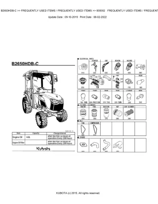 Kubota B2650HDB-C Tractor Parts Catalogue Manual (Publishing ID BKIDK5055)