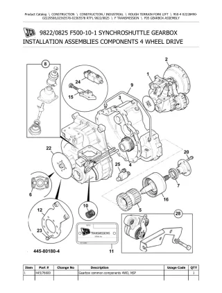 JCB 950-4 Rough Terrain Forklift Parts Catalogue Manual (Serial Number 02228490-02229508)