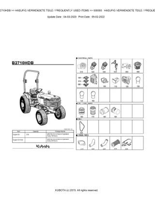 Kubota B2710HDB Tractor Parts Catalogue Manual (Publishing ID BKIDK0396)