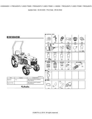 Kubota B3030HDB Tractor Parts Catalogue Manual (Publishing ID BKIDK5059)