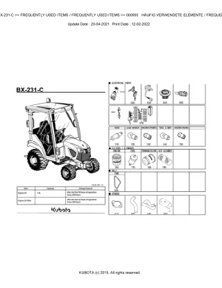 Kubota BX231C Tractor Parts Catalogue Manual (Publishing ID BKIDK5395)