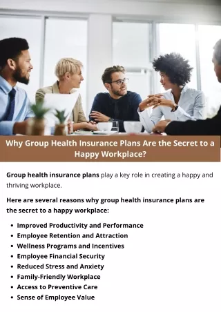 Why Group Health Insurance Plans Are the Secret to a Happy Workplace?