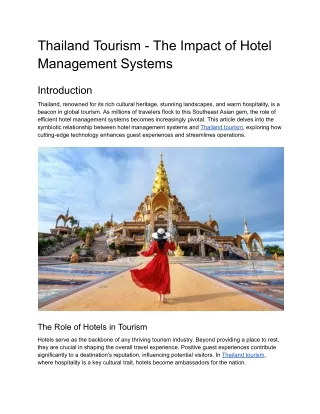 Thailand Tourism - The Impact of Hotel Management Systems