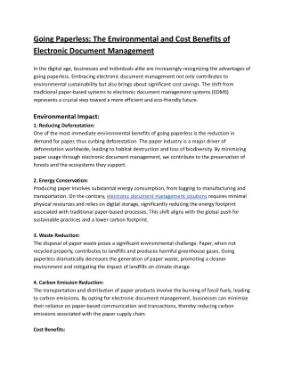 Going Paperless: The Environmental and Cost Benefits of Electronic Document Mana