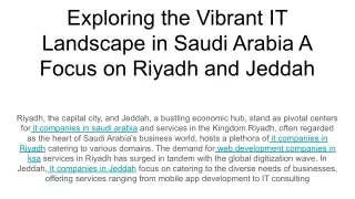 Exploring the Vibrant IT Landscape in Saudi Arabia A Focus on Riyadh and Jeddah