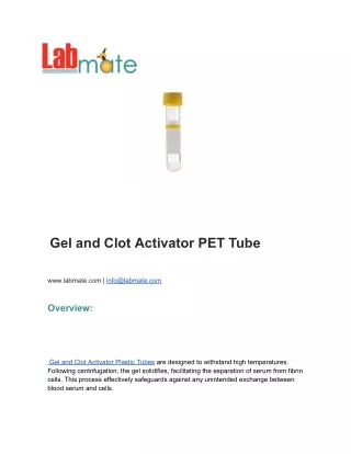 Gel and Clot Activator PET Tube