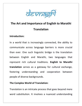 The Art and Importance of English to Marathi Translation