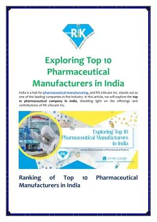 Exploring Top 10 Pharmaceutical Manufacturers in India