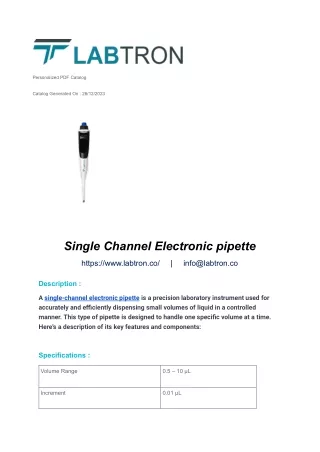 Single Channel Electronic pipette