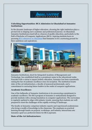 Unlocking Opportunities: BCA Admission in Ghaziabad at Inmantec Institutions