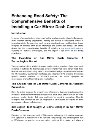 Enhancing Road Safety_ The Comprehensive Benefits of Installing a Car Mirror Dash Camera