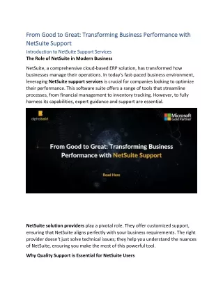 From Good to Great Transforming Business Performance with NetSuite Support