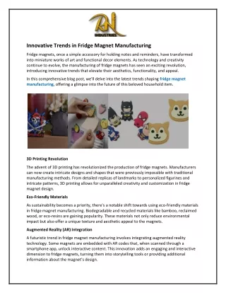 Innovative Trends in Fridge Magnet Manufacturing