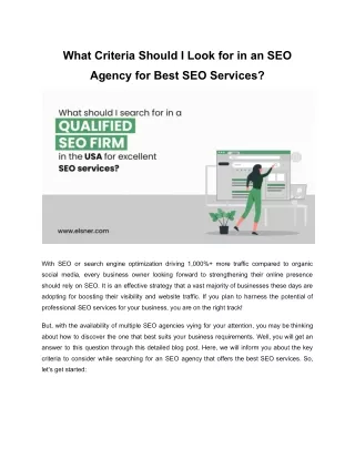 What Criteria Should I Look for in an SEO Agency for Best SEO Services