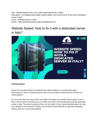 Website Speed_ How to fix it with a dedicated server in Italy_