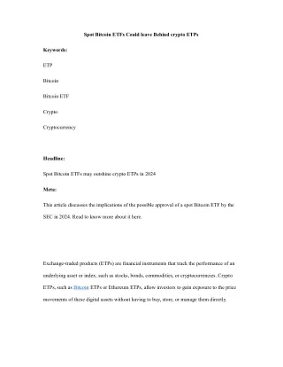 Spot Bitcoin ETFs Could leave Behind crypto ETPs
