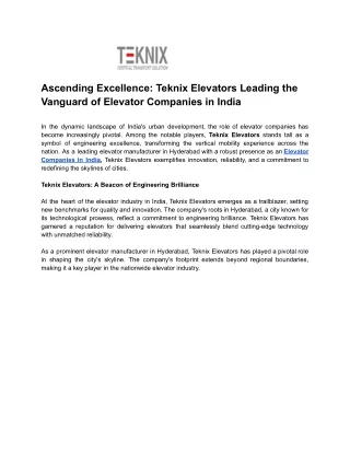 Ascending Excellence_ Teknix Elevators Leading the Vanguard of Elevator Companies in India (1)