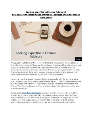 Seeking expertise in Finance Advisory?