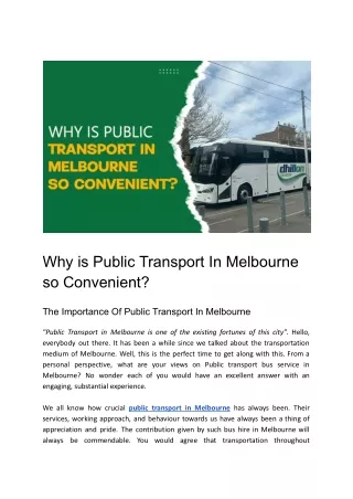 Public Transport in Melbourne: The Convenience Perspective