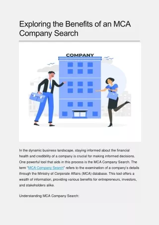 Exploring the Benefits of an MCA Company Search