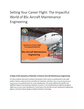 setting your career flight the impactful world of BSc Aircraft Maintenance Engineering