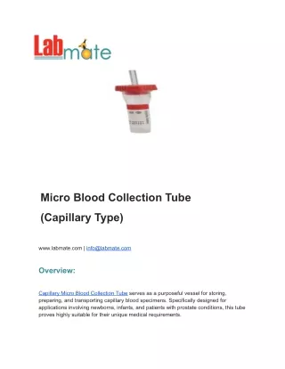 Micro Blood Collection Tube (Capillary Type)