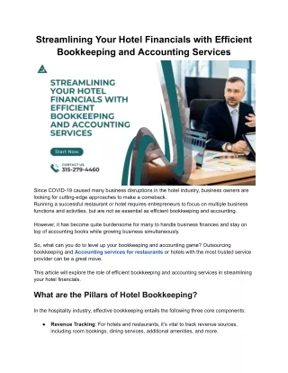 Streamlining Your Hotel Financials with Efficient Bookkeeping Services