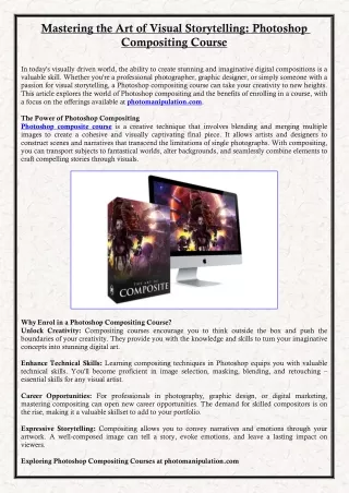 Mastering the Art of Visual Storytelling: Photoshop Compositing Course