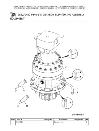 JCB JS200S T2 DIESELMAX TRACKED EXCAVATOR Parts Catalogue Manual (Serial Number 01782453-01786451)