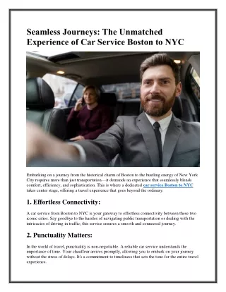 Seamless Journeys: The Unmatched Experience of Car Service Boston to NYC