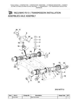 JCB JS200W T4 Wheeled Excavator Parts Catalogue Manual (Serial Number 02143864-02144192)