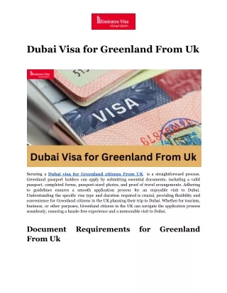 Dubai Visa for Greenland From Uk