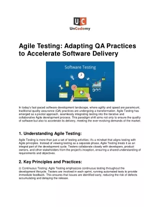 Agile Testing: Adapting QA Practices to Accelerate Software Delivery