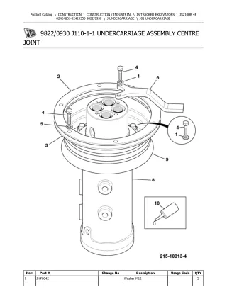 JCB JS210HR 4F TRACKED EXCAVATOR Parts Catalogue Manual (Serial Number 02424851-02425350)