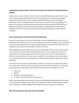 Implantable Loop Recorders; A Discreet and Long-Term Solution for Monitoring Heart Rhythm