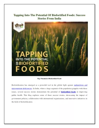 Tapping Into The Potential Of Biofortified Foods