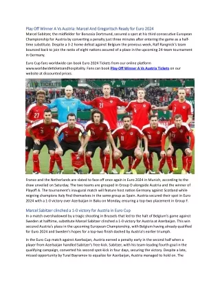 Play Off Winner A Vs Austria Marcel And Gregoritsch Ready for Euro 2024