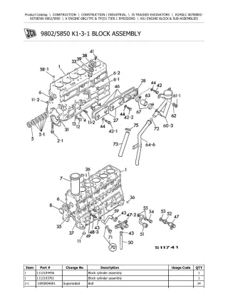 JCB JS240LC TRACKED EXCAVATOR Parts Catalogue Manual (Serial Number 00708002-00708500)