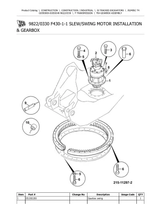 JCB JS240SC T4 TRACKED EXCAVATOR Parts Catalogue Manual (Serial Number 02050000-02050249)