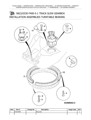 JCB JS260LR T4 TRACKED EXCAVATOR Parts Catalogue Manual (Serial Number 02160375-02161375)