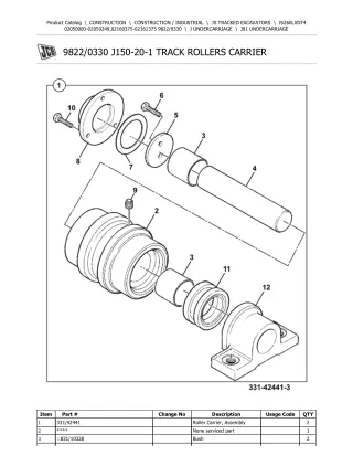 JCB JS260LXD T4 TRACKED EXCAVATOR Parts Catalogue Manual (Serial Number 02050000-02050249)