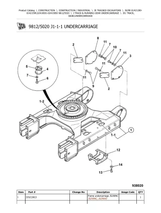 JCB JS290 TRACKED EXCAVATOR Parts Catalogue Manual (Serial Number 01421200-01421599)