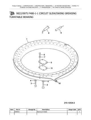 JCB JS300LC T2 TRACKED EXCAVATOR Parts Catalogue Manual (Serial Number 02409501-02410000)