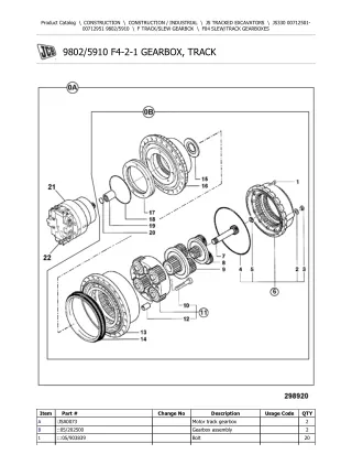 JCB JS330 TRACKED EXCAVATOR Parts Catalogue Manual (Serial Number 00712501-00712951)